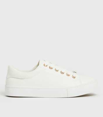 White Metal Trim Lace Up Trainers