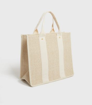 shop for Stone Chevron Straw Effect Tote Bag New Look at Shopo