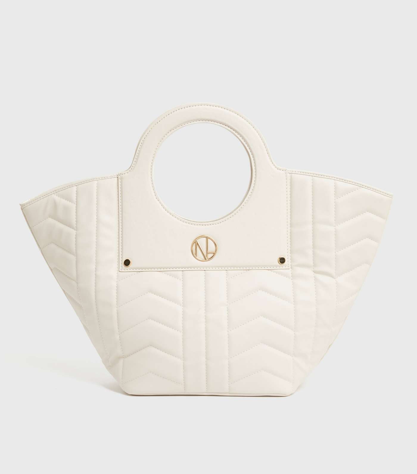 Off White Quilted Embellished Tote Bag