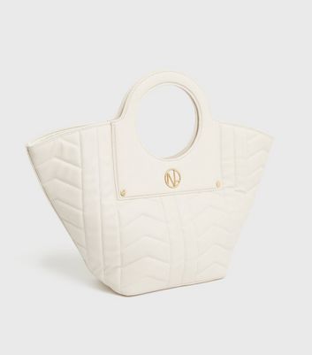 shop for Off White Quilted Embellished Tote Bag New Look Vegan at Shopo
