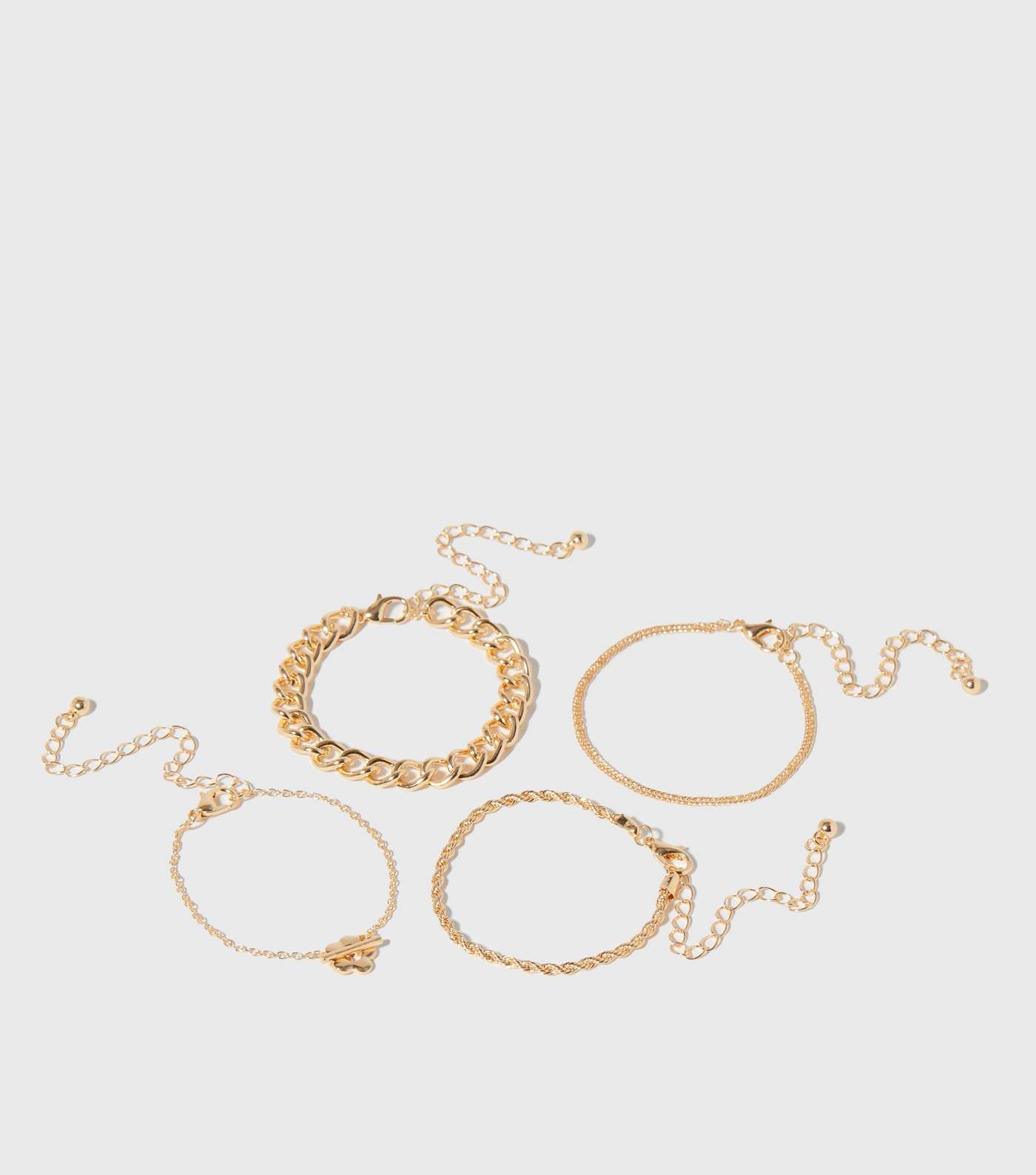4 Pack Gold Daisy T Bar Chain Bracelets