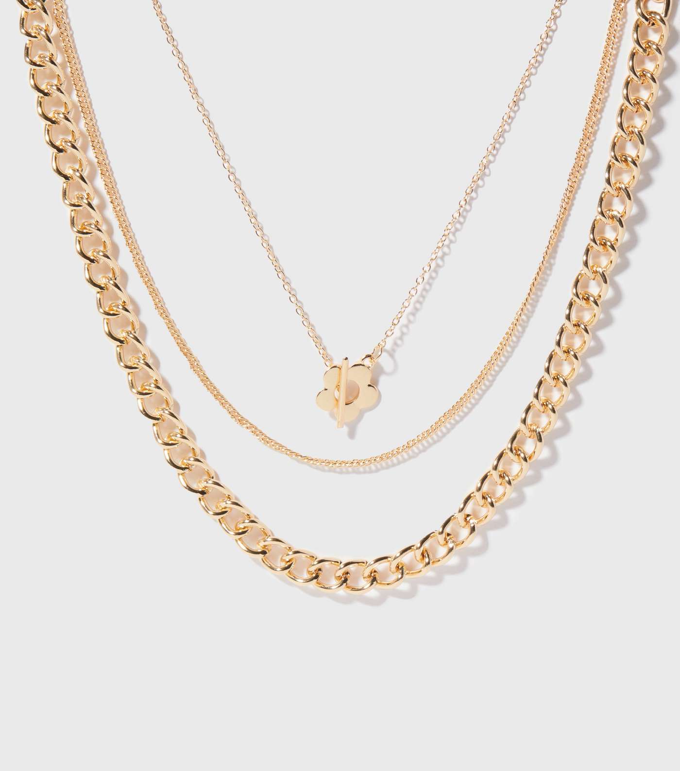 Gold Daisy Pendant Layered Chain Necklace