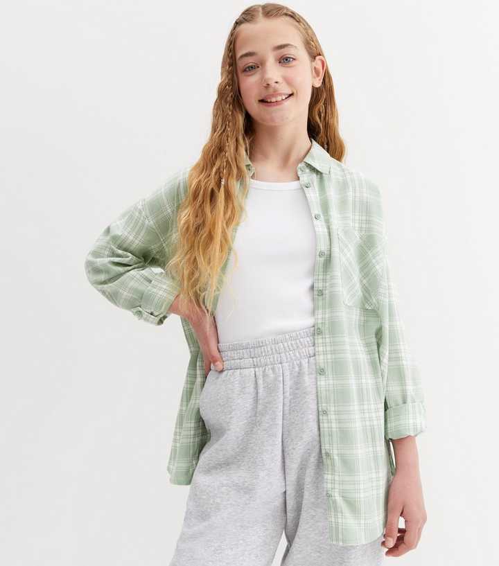 Girls Green Check Long Sleeve Shirt