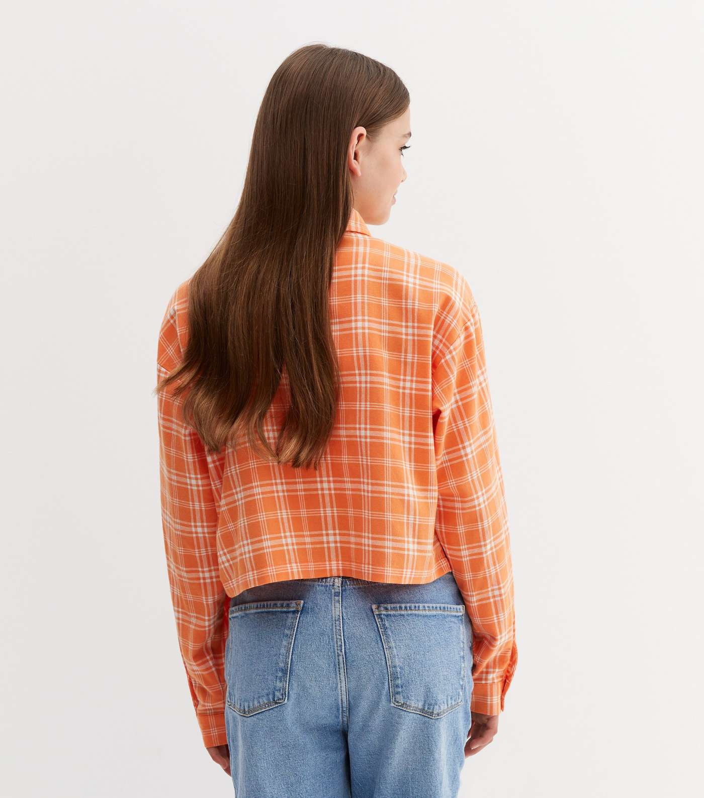 Girls Orange Check Long Sleeve Shirt Image 4
