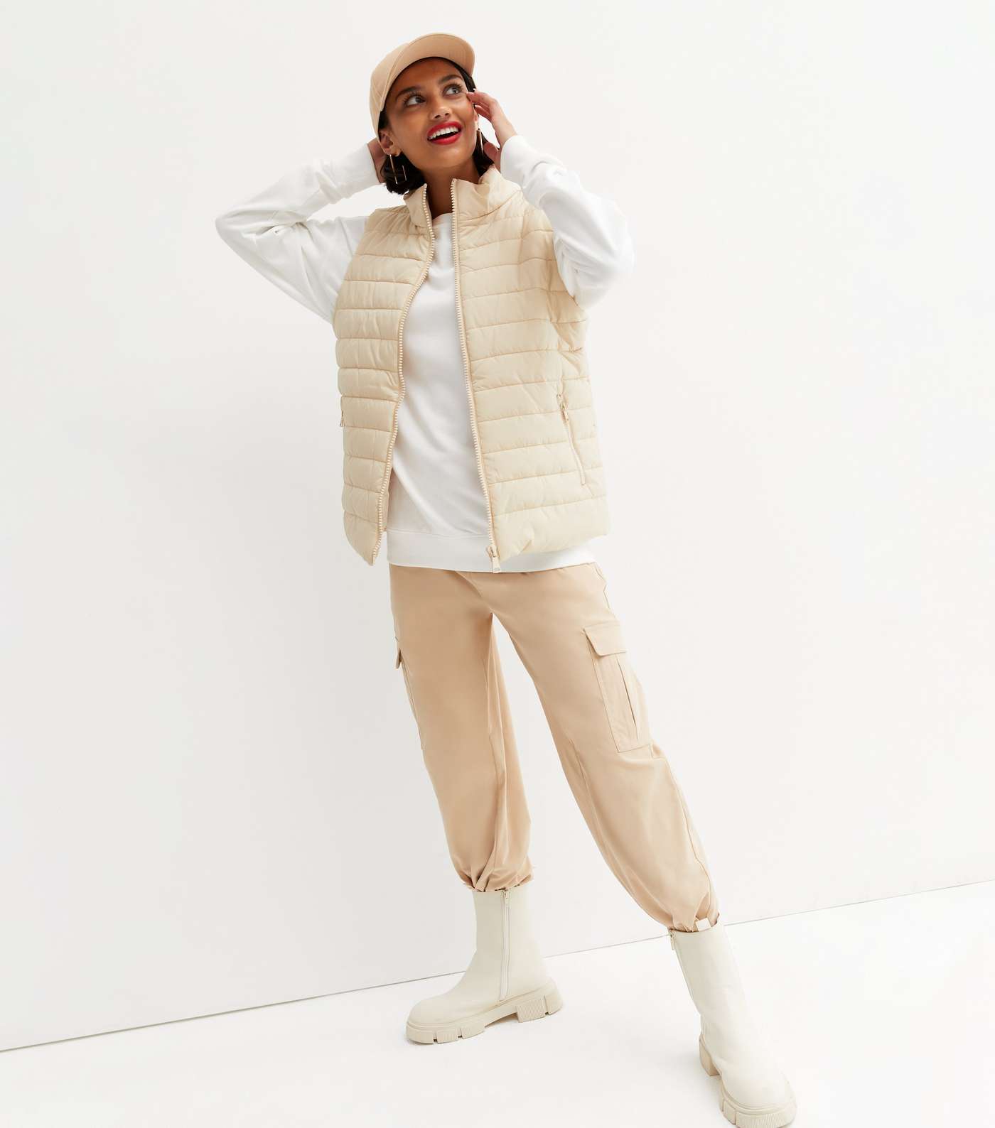 Stone High Neck Puffer Gilet Image 3