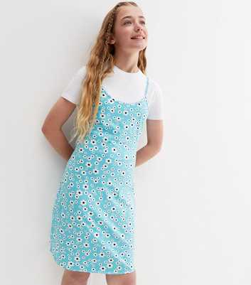 Girls Turquoise Floral 2 in 1 Dress