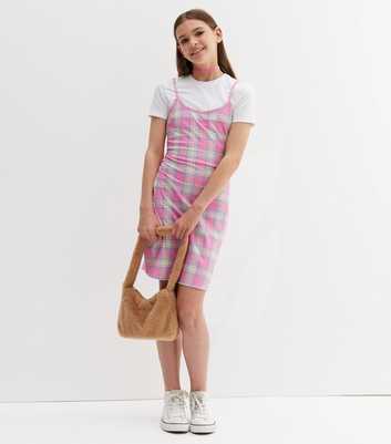 Girls Pink Check 2 in 1 Dress