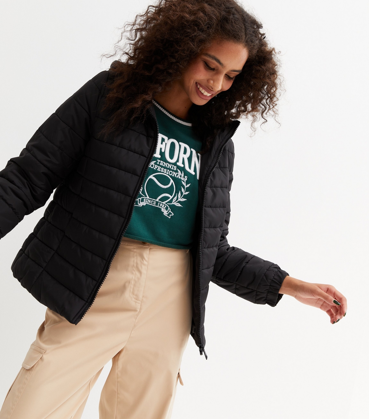 Women's Black Lightweight Hooded Puffer Jacket New Look