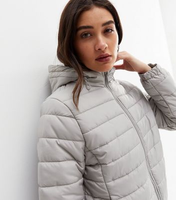 Light Grey Peach Skin Hooded Puffer Jacket