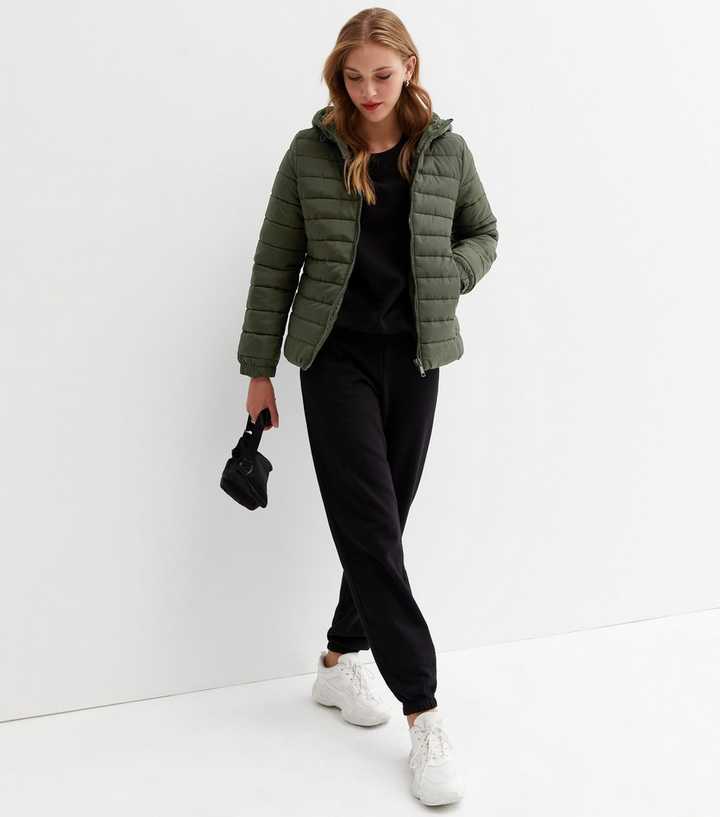 khaki lightweight puffer jacket