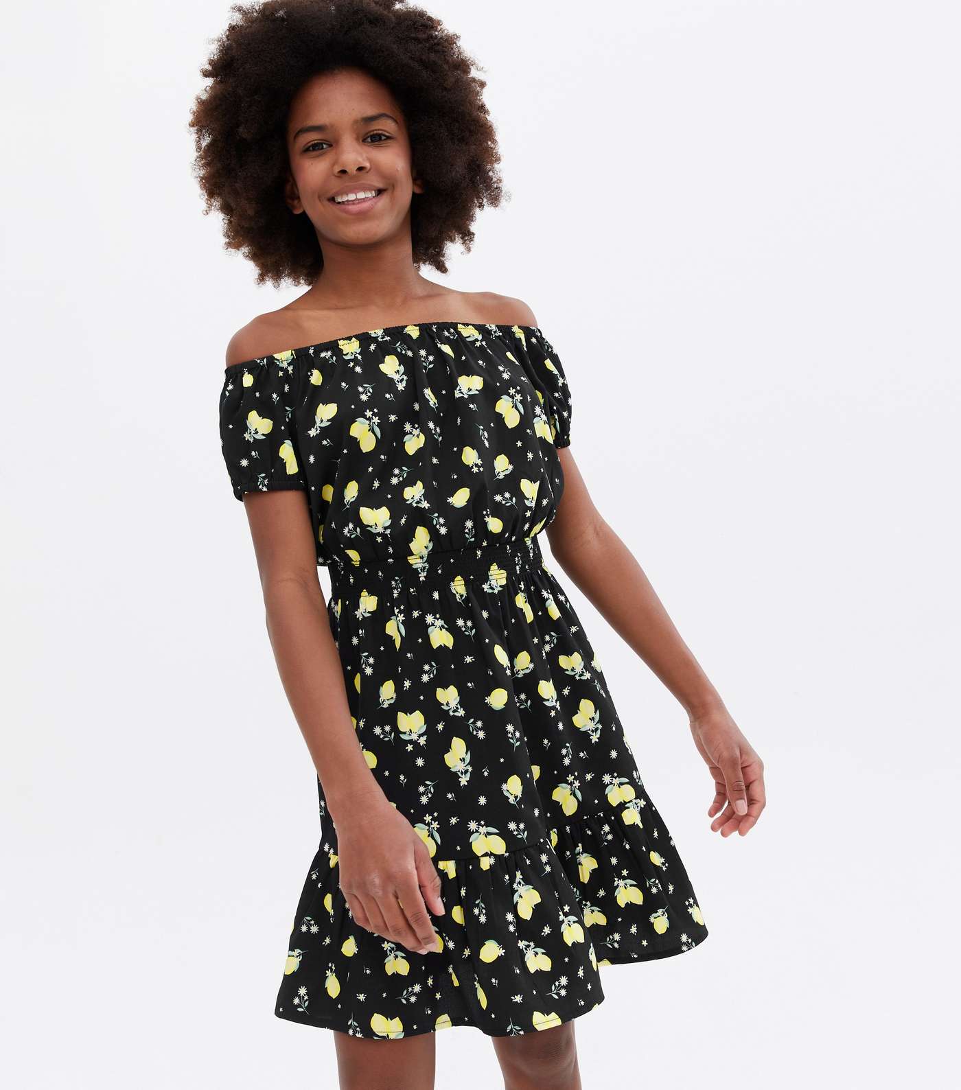 Girls Black Lemon Crepe Bardot Dress Image 2