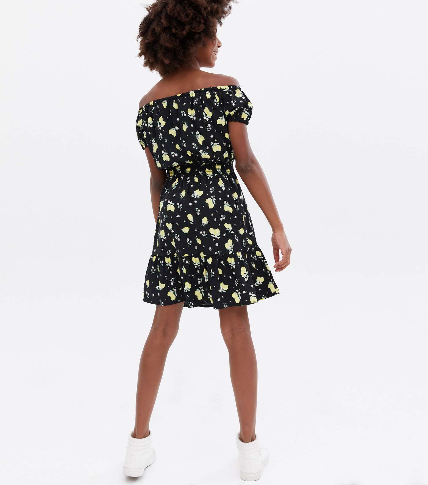 Girls Black Lemon Crepe Bardot Dress Image 4