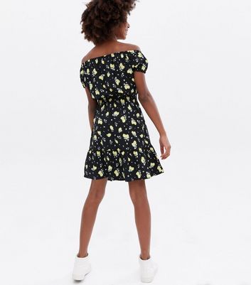 Girls Black Lemon Crepe Bardot Dress 