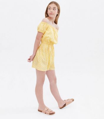 Teenager Bekleidung für Mädchen Girls Yellow Floral Crepe Bardot Playsuit