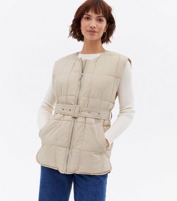 ONLY Cream Quilted Belted Gilet | New Look