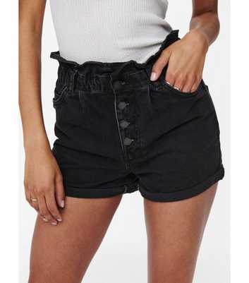 ONLY Black Denim High Waist Button Shorts