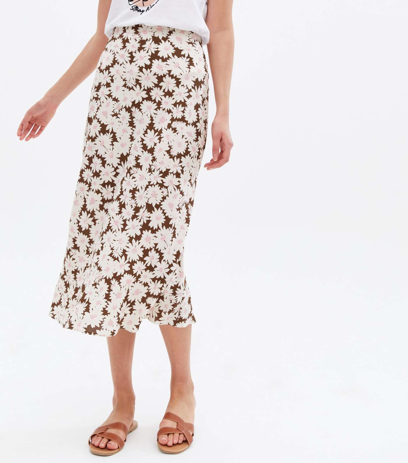 Brown Daisy Bias Cut Midi Skirt Image 2