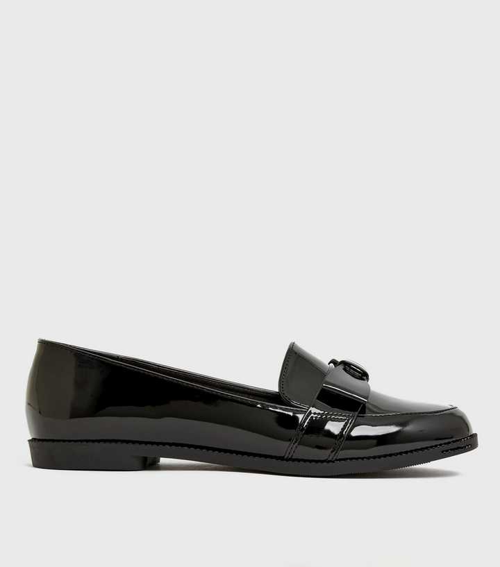 Girls Black Patent Bow Loafers