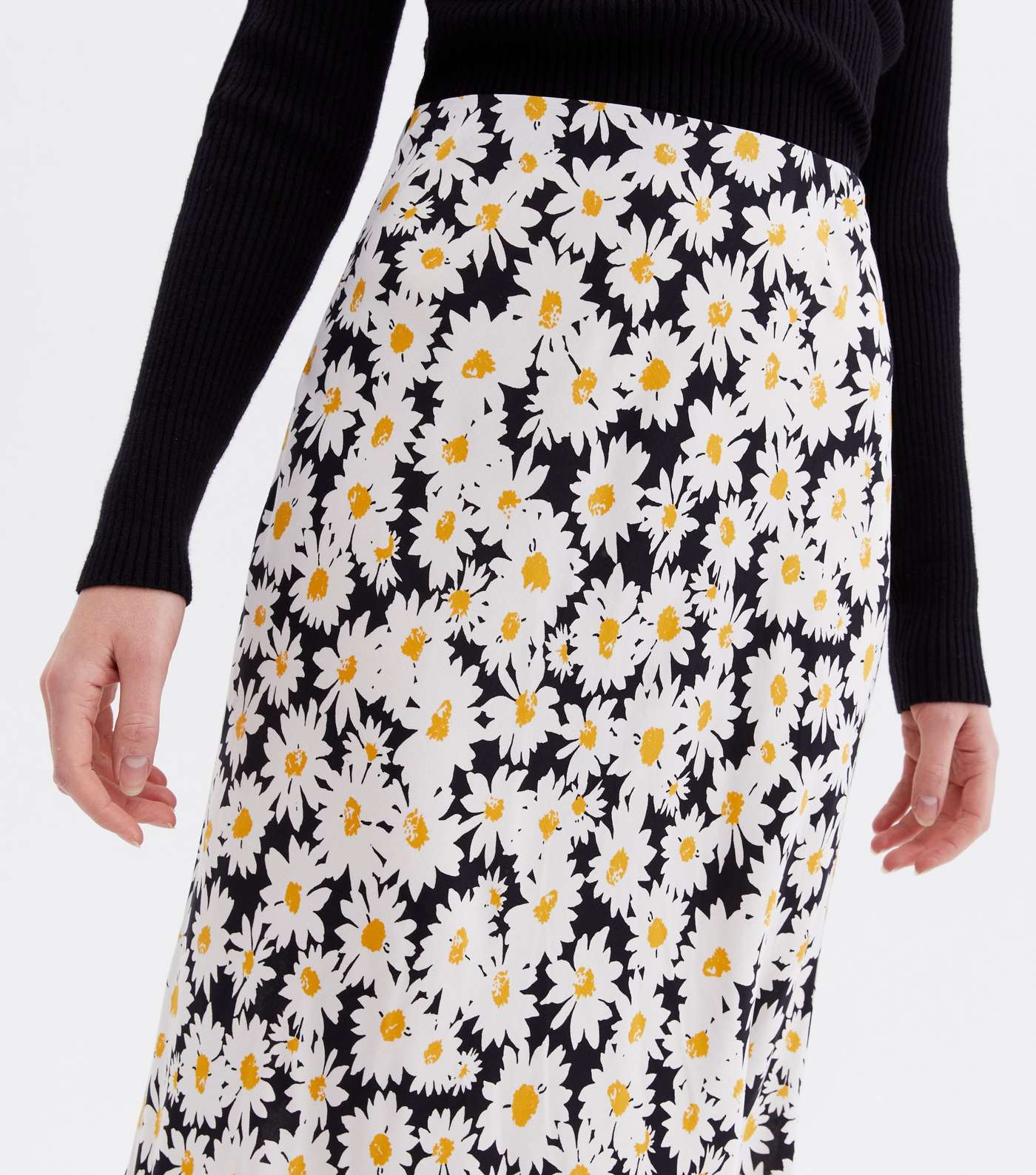 Black Daisy Bias Cut Midi Skirt Image 3