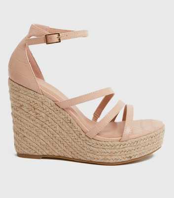 Wide Fit Pale Pink Asymmetric Strap Wedge Sandals