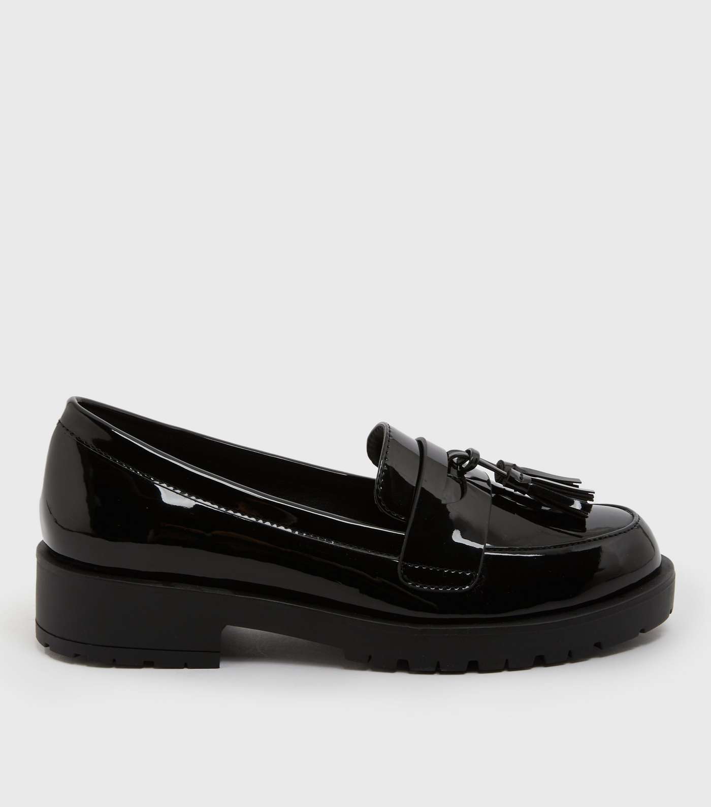 Girls Black Patent Chunky Loafers