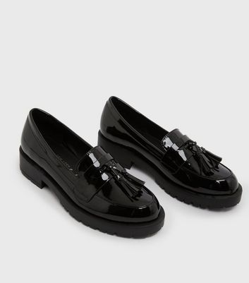 Girls Black Patent Chunky Loafers New Look