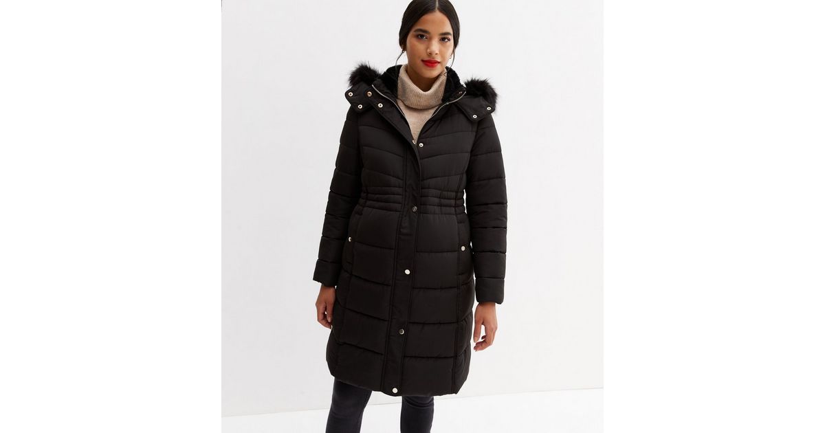 Maternity Black Long Hooded Puffer Jacket | New Look