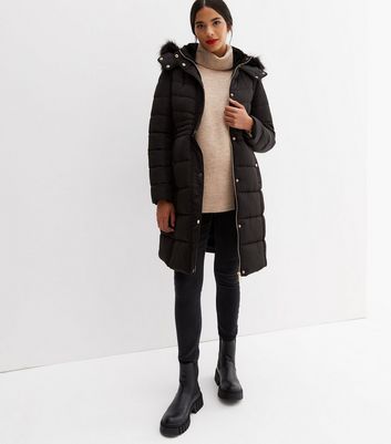 Maternity Black Long Hooded Puffer 