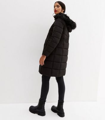 Maternity Black Long Hooded Puffer 