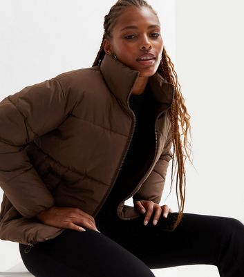 Dark Brown Boxy Puffer Jacket | New Look