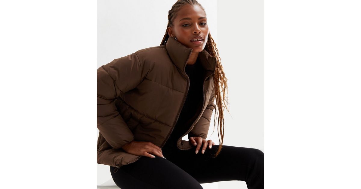 Dark Brown Boxy Puffer Jacket | New Look