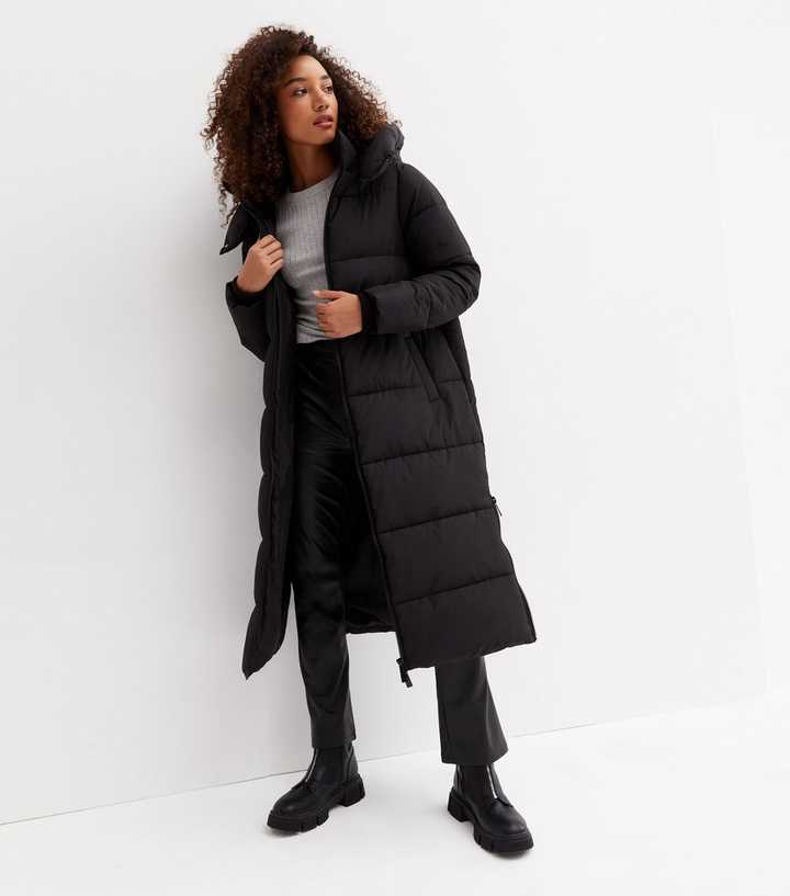 Black Hooded Long Puffer Jacket | New Look