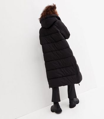 Ladies black coat with hood sale