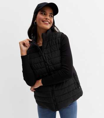 Maternity Black High Neck Puffer Gilet