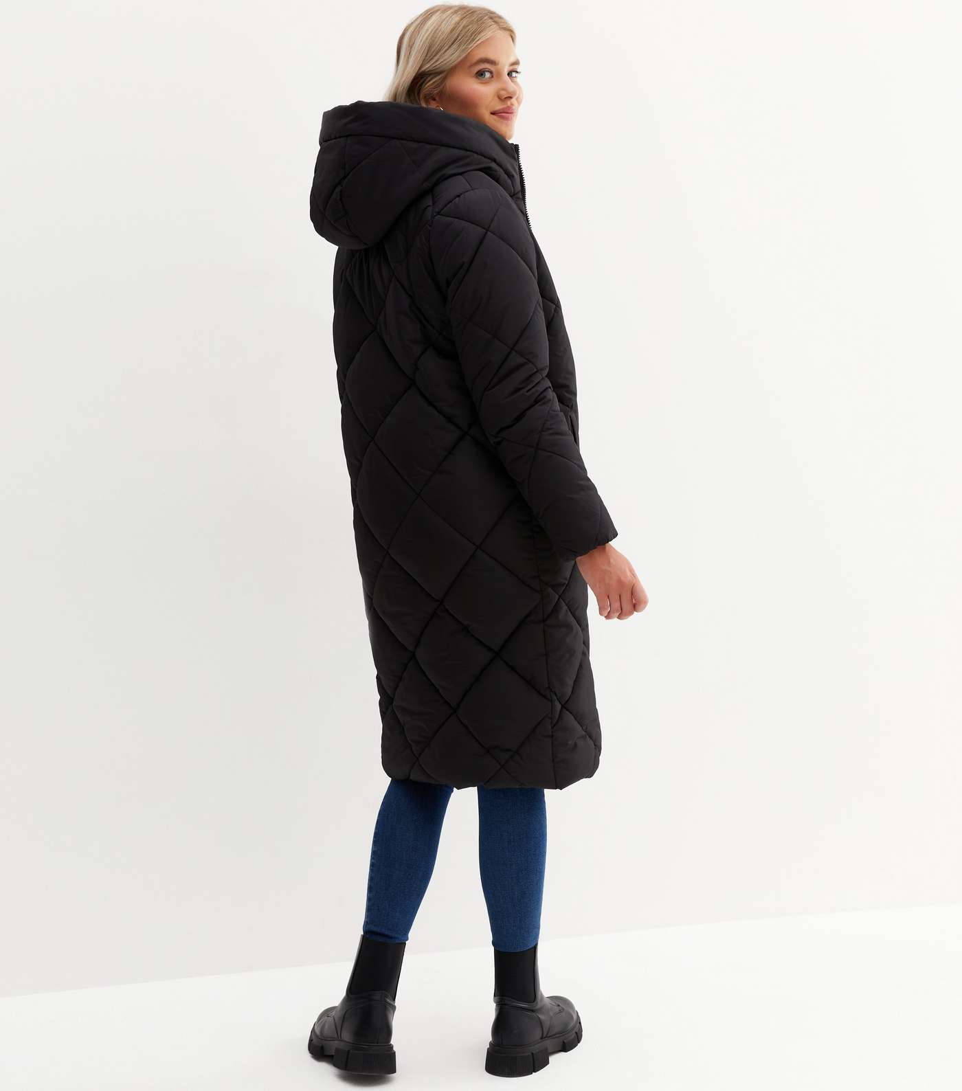 Tall Black Quilted Long Hooded Puffer Jacket Image 4