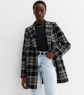 Tall Black Check Revere Collar Blazer Coat