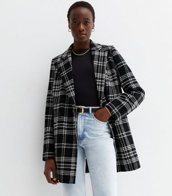 Tall Black Check Revere Collar Blazer Coat | New Look