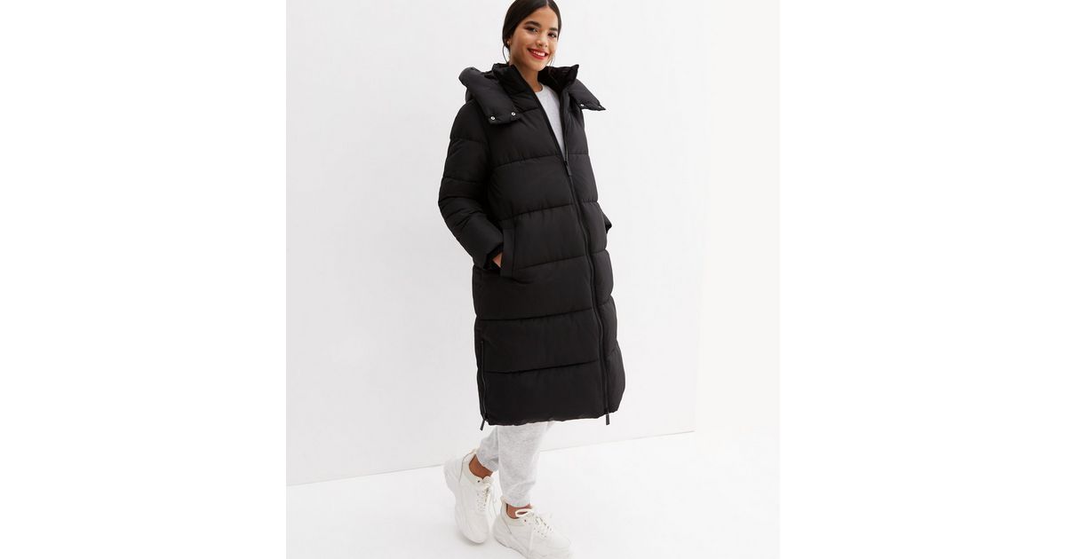 Maternity Black Hooded Long Puffer Jacket New Look