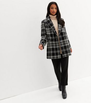 New Look Women's Petite Black Check Revere Collar Blazer Coat - UK 4