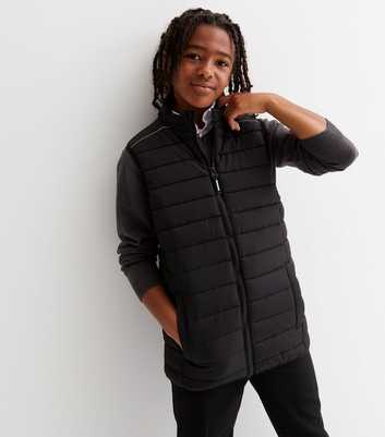 Boys Black Quilted High Neck Gilet