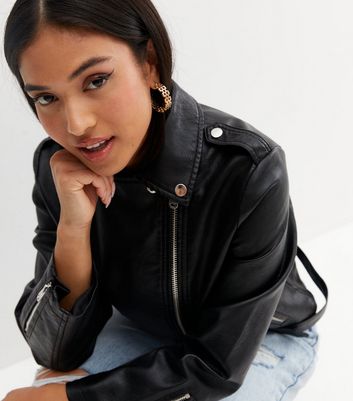 petite leather look biker jacket