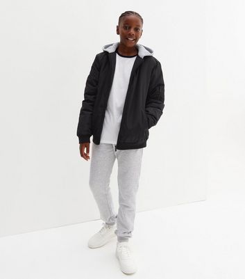 Boys Black Hooded Bomber Jacket New Look