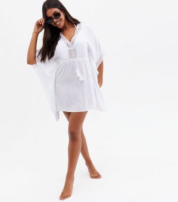 White Crochet Trim Beach Kaftan | New Look
