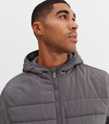 New look grey hooded puffer jacket hotsell