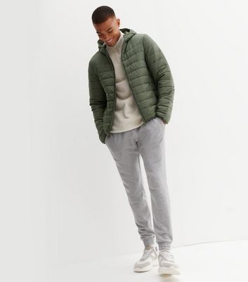 Men's Khaki Long Sleeve Hooded Puffer Jacket New Look