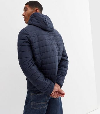 Navy hooded sales puffer jacket