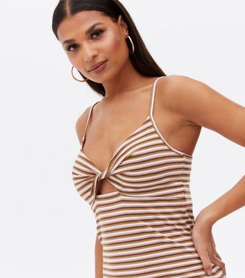 Damen Bekleidung Brown Stripe Ribbed Twist Strappy Mini Dress