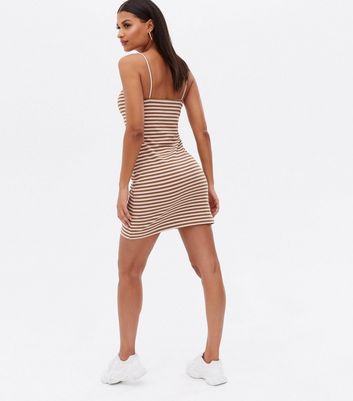 Damen Bekleidung Brown Stripe Ribbed Twist Strappy Mini Dress