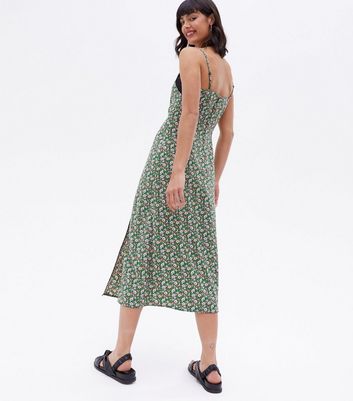 Click to view product details and reviews for Green Ditsy Floral Lace Trim Midi Slip Dress New Look.