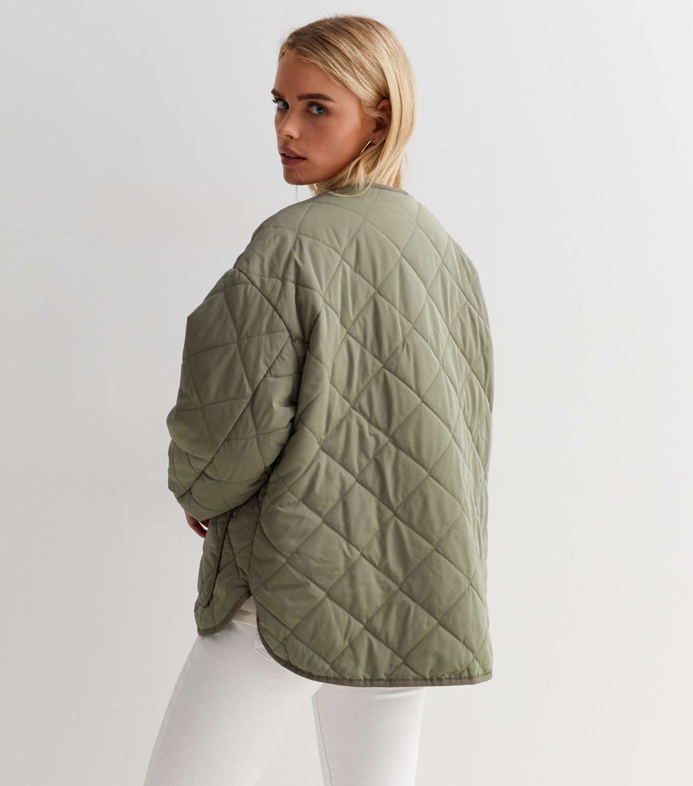 Petite Olive Quilted Collarless Jacket Image 4